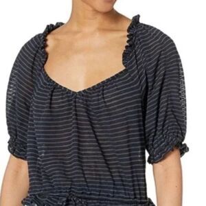 Free People Womens S Dorothy Ruffle Stripe Knit Top Black NWT